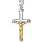 Real 14k Two-Tone Gold Crucifix Pendant Necklace Featuring Jesus on the Cross Latin Religious Charm for Men and Women Spiritual Faith Jewelry Devotional Gold Accessory Sacred Symbol of Worship