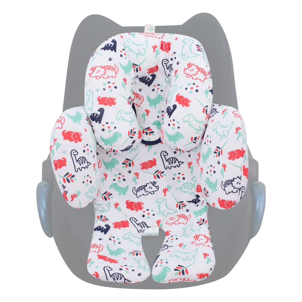 JYOKO KIDS Universal Baby Seat Reducer for Car Seat, Carrycot and Pushchair | Soft Cushion Made of Breathable Organic Cotton | Compatible with Group 0 | Made in Barcelona (Dino Party, 2 pieces)