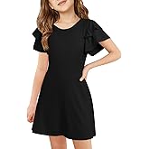 Haloumoning Girls Ruffle Sleeve Dresses Kids Summer Crewneck A Line Casual Dress 5-14 Years