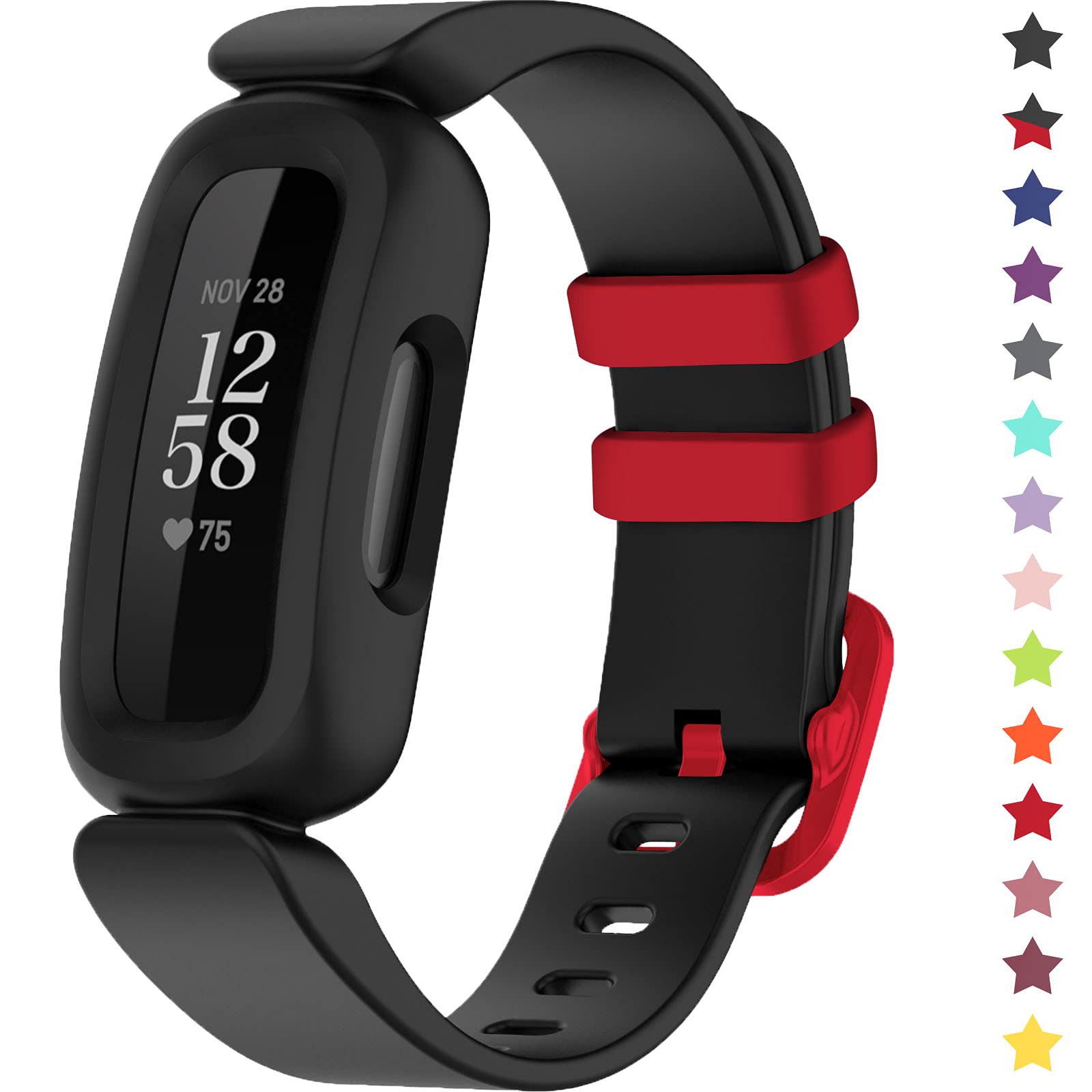 TopPerfekt Straps Compatible with Fitbit Ace 3 for Kids, Soft Silicone Waterproof Bracelet Accessories Sports Watch Strap Replacement for Fitbit Inspire 2/Ace 3 Boys Girls (Black/Racer Red)