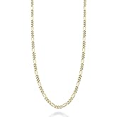 Miabella Italian Solid 925 Sterling Silver, 18K Gold Plated 2.3mm Diamond-Cut Figaro Link Chain Necklace for Women Men, Made in Italy