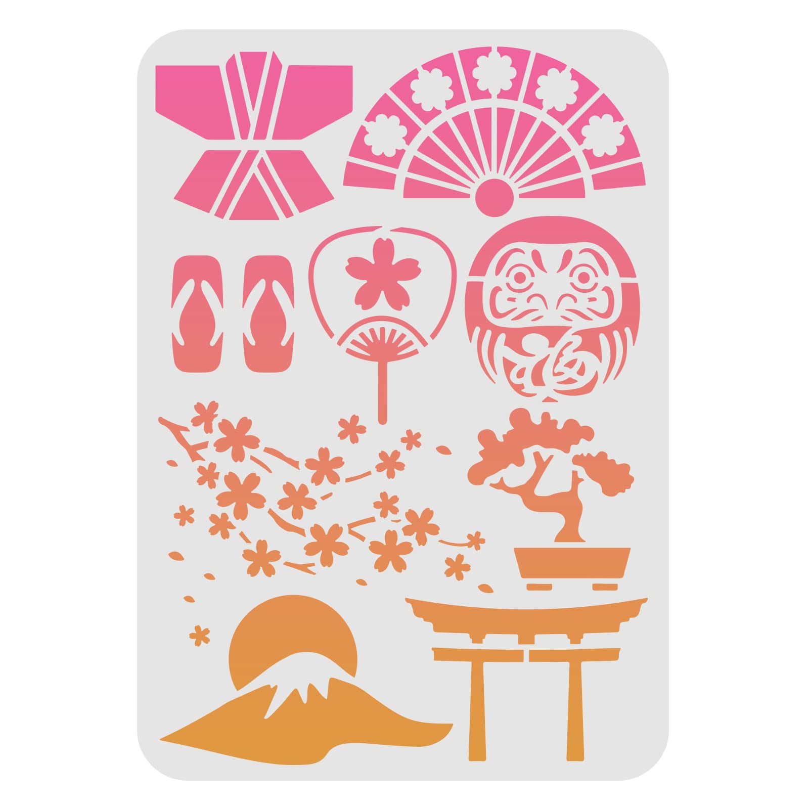 FINGERINSPIRE Japanese Element Stencil 29.7x21cm Plastic Japanese Shrine Hibana Folding Fan Kimono Painting Stencil Cherry Blossoms Pattern Stencils Reusable Stencils for Painting on Wood Floor Wall