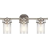 Kichler Brinley 24" Vanity Light in Brushed Nickel, 3-Light Farmhouse Bathroom Vanity Light with Clear Glass, (24" W x 10" H)