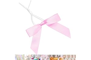 GUIFIER 50 PCS 3 Inches Satin Bow Twist Ties, Ribbon Twist Tie Bows for Treat Bags, Pink Pretied Bows, Twist Bows, Tied Bows with Wire for Bags, Pre Tied Ribbon Bows for Baby Shower, Favors, Popcorn