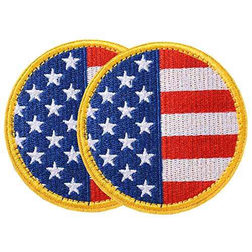 2 Pieces Round Shape Tactical USA Flag Patch American Flag US United States of America Military Uniform Emblem Patches Gold Border Style 4