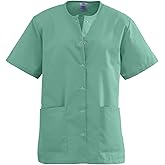 Medline AngelStat Women's Snap-Front Jewel-Neckline Scrub Top, 2 Pockets, Jade, Size L