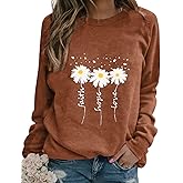 EADINVE Women Crewneck Daisy Print Long Sleeve Sweatshirts Faith-Hope-Love Graphic Tops Casual Loose Fit Pullover Shirts
