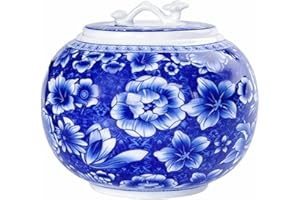 WF Ceramic Ginger Jar, Blue and White Porcelain Jar, Chinese Style Porcelain for Shelf Tabletop Decor Kitchen countertop stor