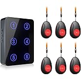 CallToU Wireless Call Button Caregiver Pager Nurse Call System for Elderly/Patients at Home/Hospital with Voice Announcements and LED Number Display (6 Waterproof Call Button & 1 Receiver)