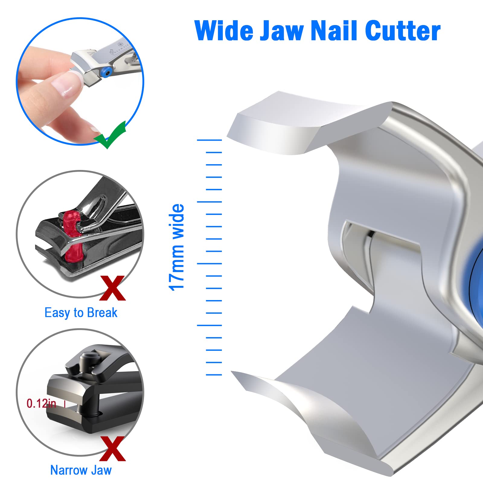GLAMFIELDS Nail Clippers, 17mm Wide Jaw Opening Finger Nail Cutter for Thick Nails Ingrown Toenail Clippers Trimmer for Men&Women (with Nail File) - Image 2