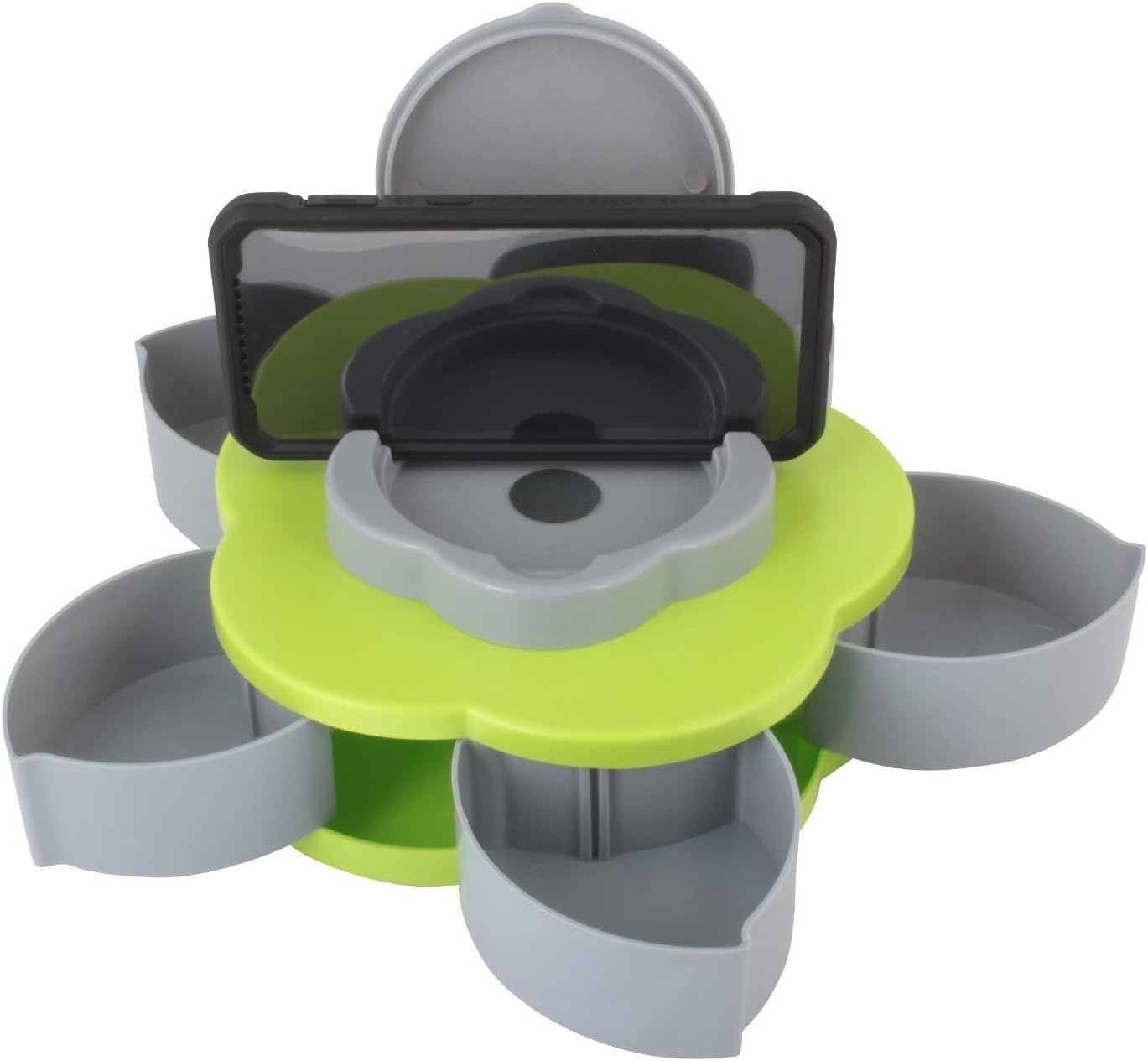 WhopperIndia Flower Candy and Nut Serving Container Spice Jars Box Dry Fruit, Candy, Chocolate, Snacks Storage Box for Home and Kitchen with 5 Sections and Phone Holder