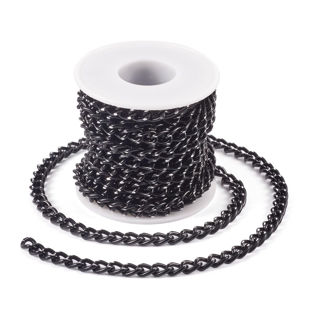 Boutigem 16.4 Feet Aluminium Curb Twisted Chains Black Metal Chain Link Bulk 10x7x2mm for DIY Necklace Bracelet Jewellery Making