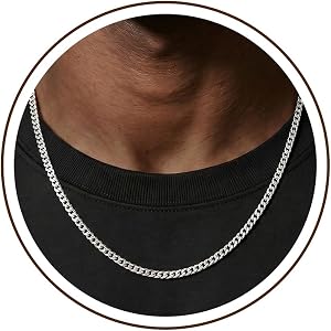 Quokoy S925 Sterling Silver Chain for Men - 3.5mm Sterling Silver Cuban Chain Necklace Thick Sturdy Colourfast Necklaces Jewe