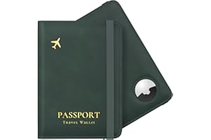 Stouchi Passport Holder with Airtag Slot, Airtag Passport Wallet for Men, Slim Leather Passport Holder Case Family for Travel Anti-Lost, Green