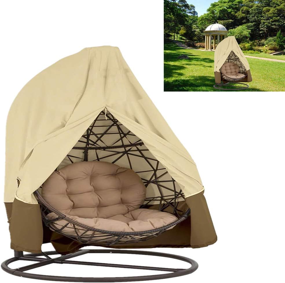 mychoose Patio Hanging Chair Single Cover Swinging Egg Chair Cover Polyester Taffeta Waterproof Garden Rattan Wicker Swing Chair Outdoor Furniture Cover Beige & Coffee(75 * 45inch)
