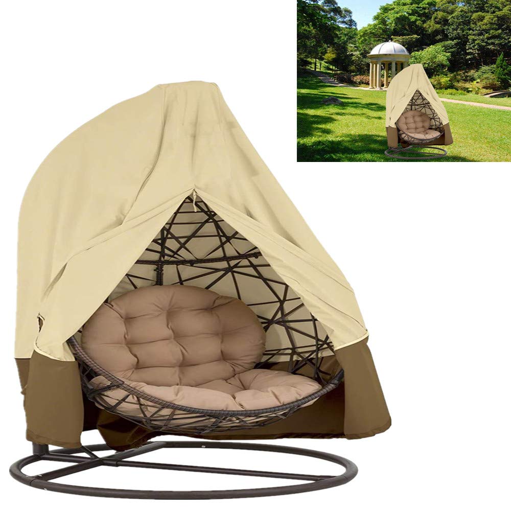 mychoose Patio Hanging Chair Single Cover Swinging Egg Chair Cover Polyester Taffeta Waterproof Garden Rattan Wicker Swing Chair Outdoor Furniture Cover Beige & Coffee(75 * 45inch)
