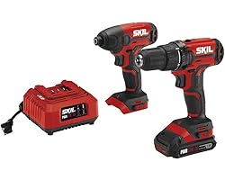 SKIL 20V 2-Tool Combo Kit: 20V Cordless Drill Driver and Impact Driver Kit, Includes 2.0Ah PWRCore 20 Lithium Battery and Cha