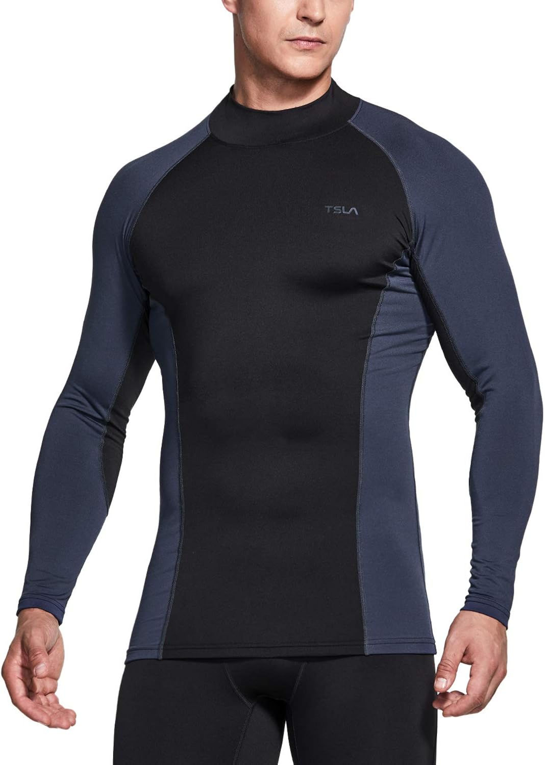 TSLA 1 or 2 Pack Men's Thermal Long Sleeve Compression Shirts, Mock/Turtleneck Winter Sports Running Base Layer Top: Clothing