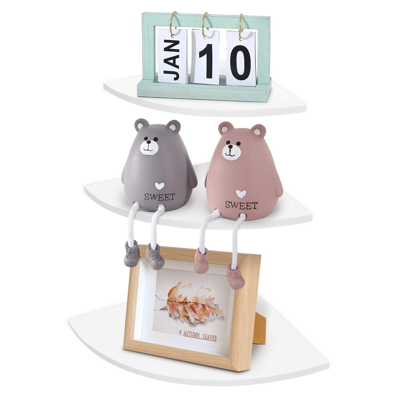 Ausla Corner Shelf Unit, 3Pcs Floating Corner Shelves Wall Mounted Shelving Solution Floating Speaker Display Bookshelves for Bathroom, Bedroom, Kitchen, Living Room