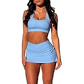 OZICERD Two Piece Tennis Skirt Sets for Women 2 Piece Mini Skirt Set Going Out Golf Skort Athletic Skirt Pickleball Outfit