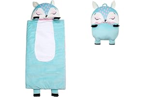 UNICORNS & ROBOTS Kid's Nap Buddies Character Preschool Nap Mat, Toddler Sleeping Bag with Pillow for Daycare, Ages 3+