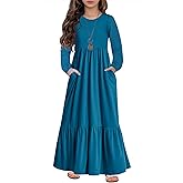 HOSIKA Girls Maxi Dress Lantern Long Sleeve Loose Flowy Tiered Casual Holiday Dresses with Pockets for 6-12 Y