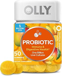 OLLY Probiotic Gummy, Immune and Digestive Support, 1 Billion CFUs, Chewable Probiotic Supplement, Mango, 25 Day Supply - 50 