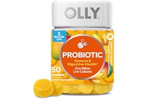 OLLY Probiotic Gummy, Immune and Digestive Support, 1 Billion CFUs, Chewable Probiotic Supplement, Mango, 25 Day Supply - 50 Count