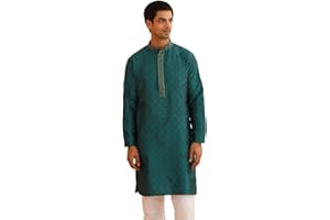 Sojanya (Since 1958 Men'S Silk Blend Teal Green Self Design Only Long Kurta