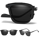 GMKATEYE Polarized Folding Sunglasses Womens Men, Lightweight Foldable Sunglass Metal Frame Square Durable Sun Glasses Shades