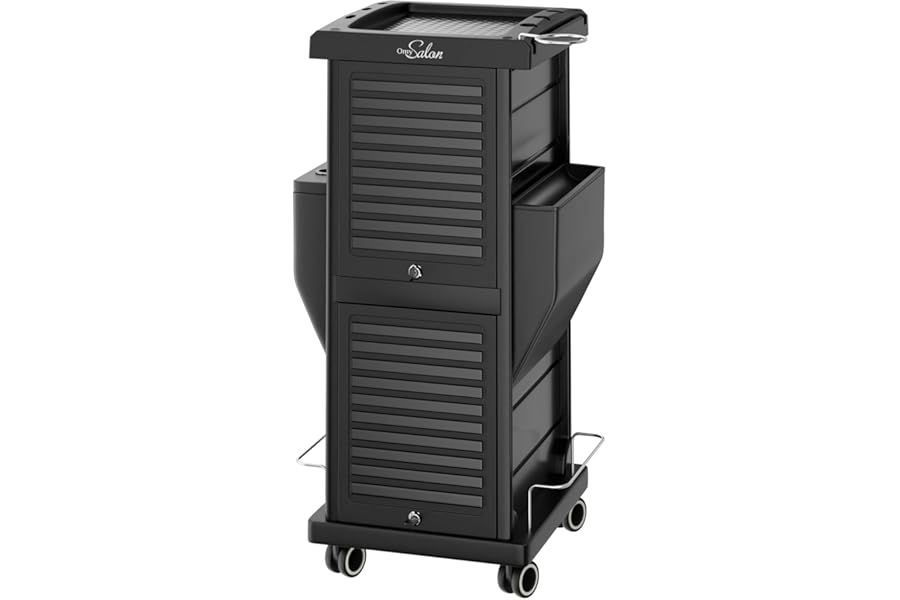 OmySalon Salon Trolley with Lock 6 Drawers, Hot Tools Holder, Hair Cart Organizer w/Wheels, Salon Rolling Cart for Barber Hairdresser Cosmetology Lockable Stylist Storage Station