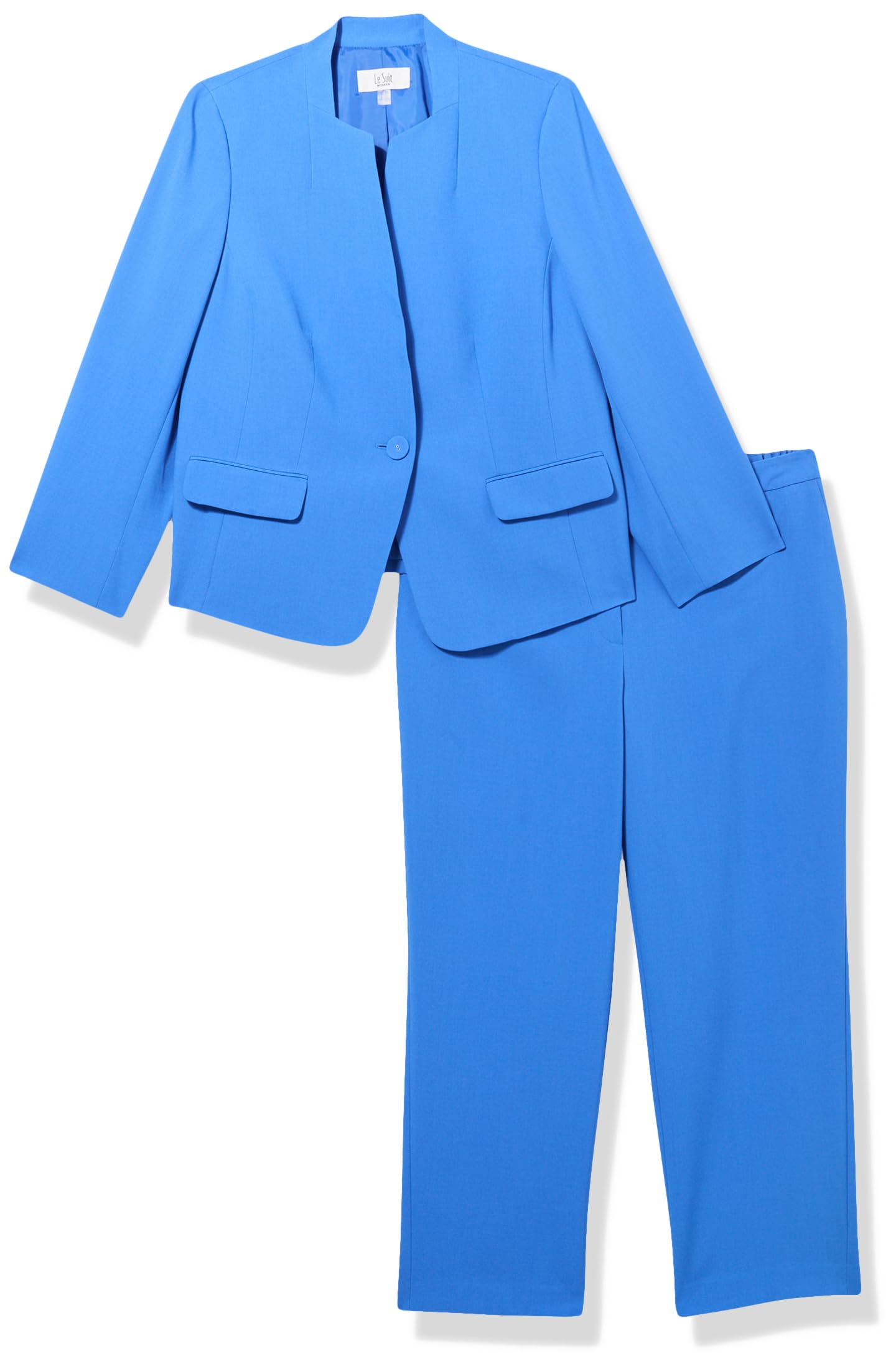 Le Suit Women’s One Button Blazer & Pull-On Pant, Cornflower