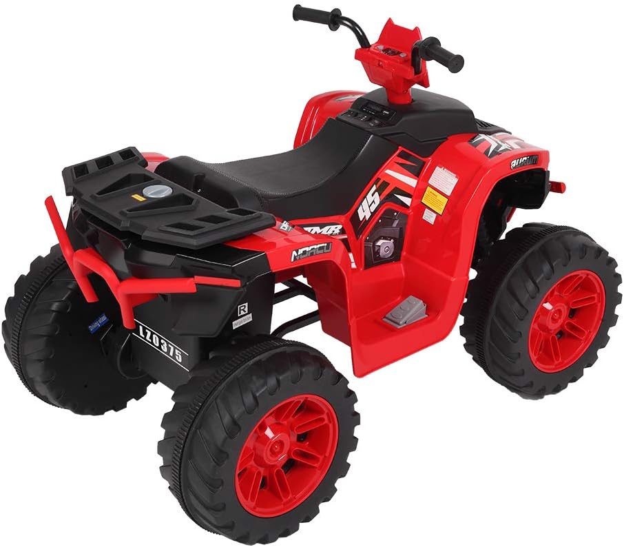 Swvzwy All Terrain Vehicle Dual Drive Battery Electric Kids Quad 12V Kids ATV Ride On Car Toys (Red)