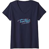 Womens Teen Wolf Neon Logo V-Neck T-Shirt