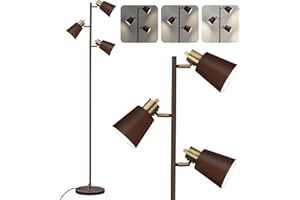 LALISU Tree Floor Lamp for Living Room, Industrial 3-Light Standing Lamp with 3 LED Bulbs, Adjustable Rotation Heads, Standin