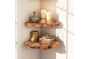 WELLAND Corner Floating Shelf Set of 2, Solid Cedar Wood 10.86 x 11.5 inches Floating Corner Shelves for Bedroom, Living Room, Bathroom, Kitchen