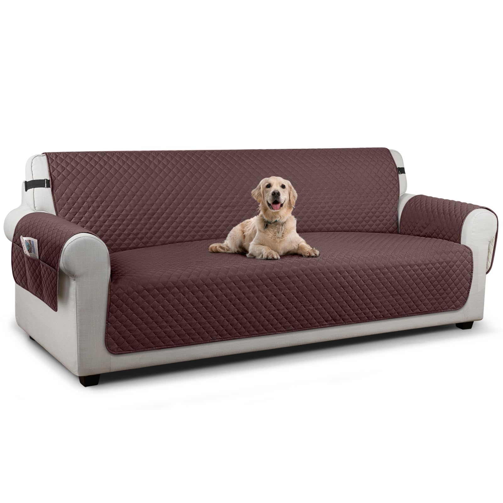TAOCOCO Sofa Protector 4 Seat Sofa Cover,Sofa Slipcovers with Storage Pockets,Anti Slip Couch Chair Covers,Washable Settee Cover for Pets(Chocolate)