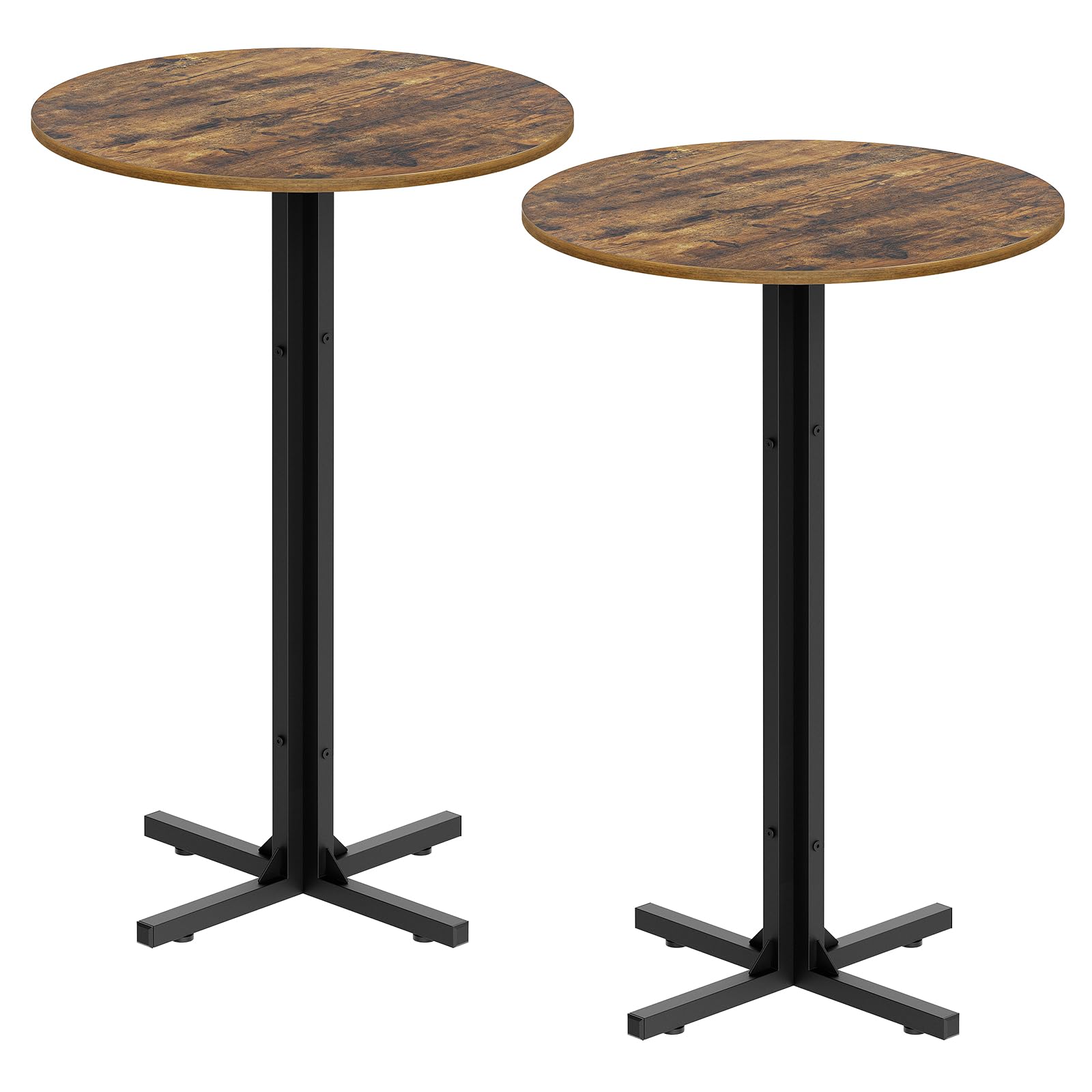 Photo 1 of YATINEY Round Bar Table Set of 2, Counter Height Pub Table, Bar Height Cocktail Table, Versatile Use, for Dining Room, Kitchen, Bar, Pub, Cafe, Rustic Brown and Black BT10L2BR