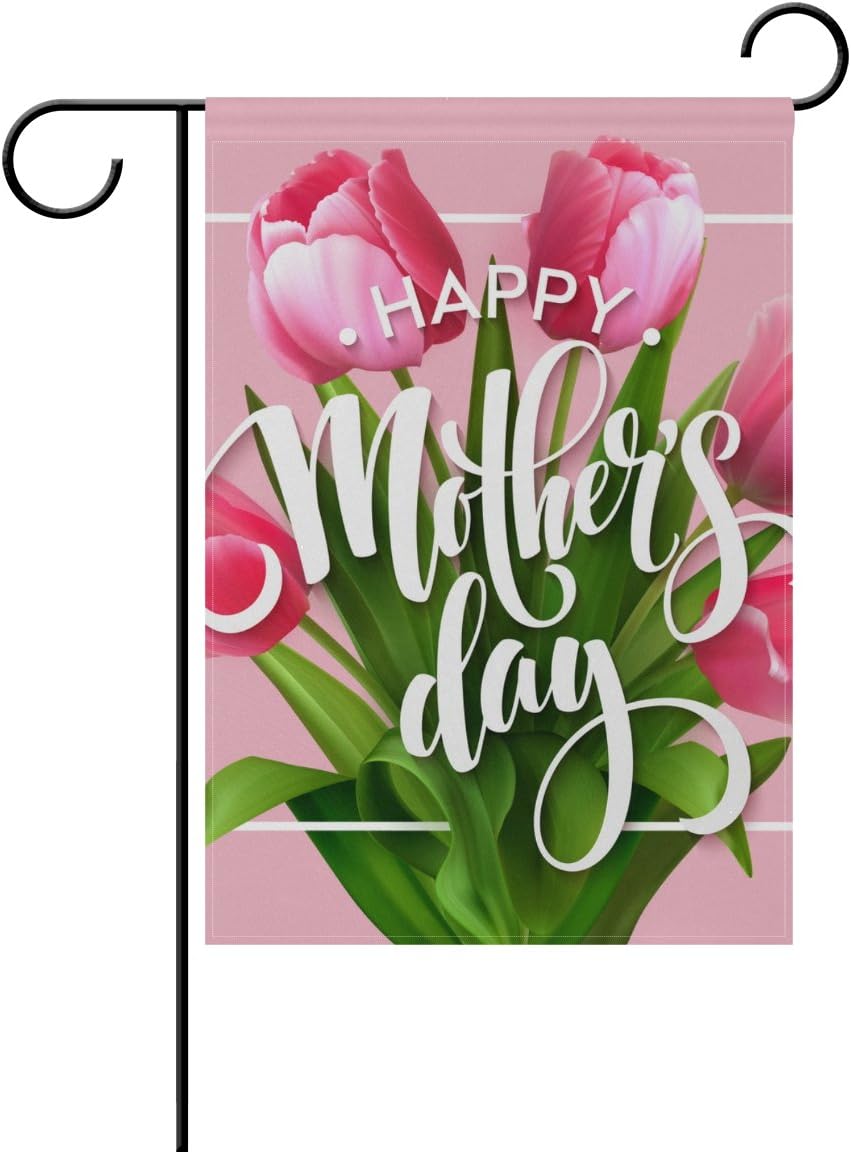 ALAZA U Life Happy Mothers Day Floral Flowers Garden Yard Flag Banner for Outside House Flower Pot Double Side Print 12 x 18 Inch