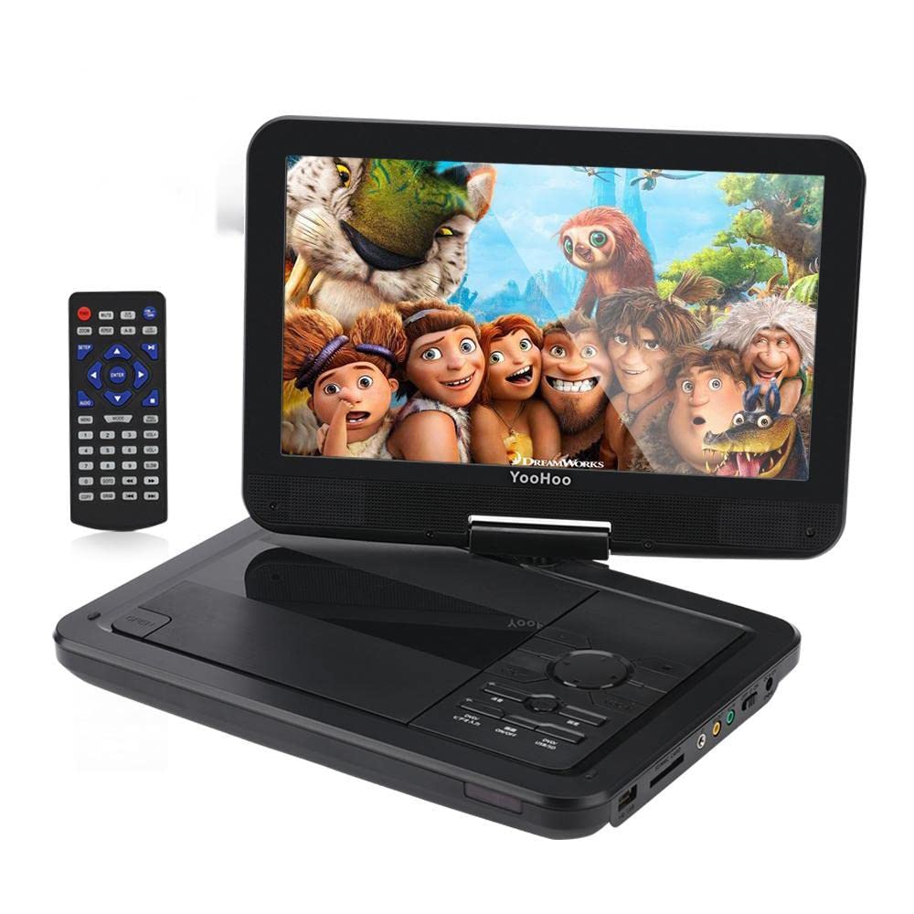 YOOHOO Portable DVD Player12.5" with 10.5" 270° Rotatable HD Swivel Screen With Rechargeable Battery AC Adapter Supports All-Region, multi region,car dvd players for kids(Black)