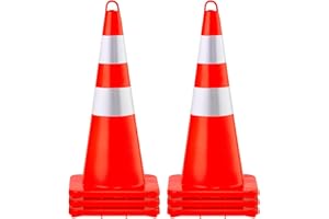 VEVOR Safety Cones, 6 x 28" Traffic Cones, PVC Orange Construction Cones, 2 Reflective Collars Traffic Cones with Weighted Ba