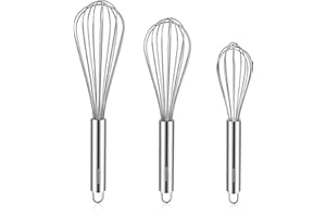 NileHome Stainless Steel Whisk Set 8" 10" 12" Kitchen Whisk Balloon Whisk Kitchen Wisk Wire Whisks for Cooking, Whisking, Ble