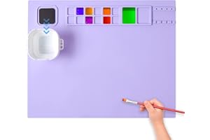 AWOKE Silicone Painting Mat - 20"X16" Silicone Art Mat with 1 Water Cup for Kids - Silcone Craft Mat has12 Color Dividers - 2 Paint Dividers (Purple)