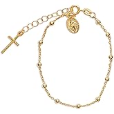 Cherished Moments 14K Gold-Plated Rosary Bracelet First Communion or Confirmation Gift for Girls with Miraculous Medal and Cross Charm