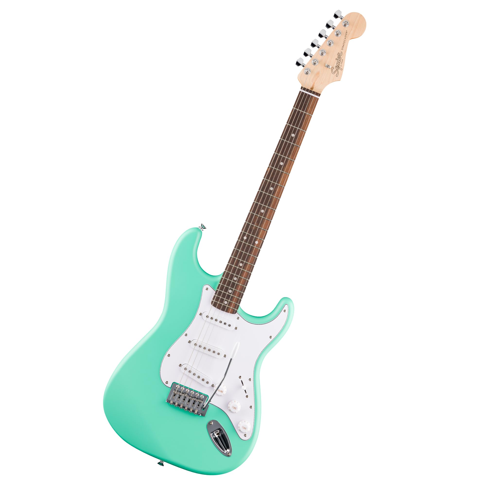 Guitarra eléctrica Fender Squier Debut Series Stratocaster, guitarra para principiantes, garantía de 2 años, incluye lecciones gratuitas, verde espuma de mar con acabado de uretano satinado