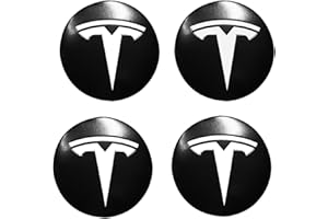 KNOMIX 4 Pack Aluminum Waterproof Wheel Cover Center Emblem Sticker for Tesla Model 3 Model Y 56mm Hubcaps Wheel Rim Cover (Matte Black+Silver Emblem)