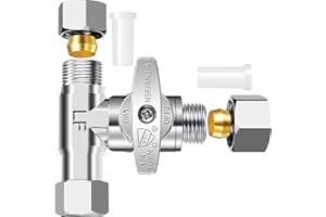 PURENAT Tee Stop Valve - Lead-Free Add-A-Tee Valve 3/8 Inch x 3/8 Inch x 3/8 Inch,1/4 Turn Brass Extender Tee Connector with Built-in Sealing Gasket for Faucet,Glass Rinser,Dishwasher,Washing Machine