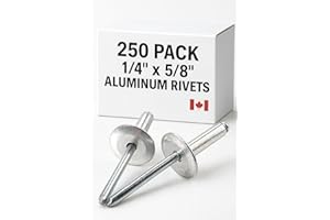 Scotia PRO 250-Pack 1/4″ × 5/8″ Wide-Flange Blind Rivets – Aluminum Body & Steel Mandrel for Sheet Metal, Roofing, HVAC & Tra