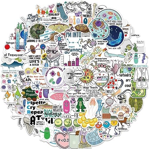 100 Pcs Cartoon Creature Stickers Vinyl Funny Laboratory Science Stickers for Laptop Skateboard Water Bottle Luggage Car Bumper Helmet Computer,Waterproof Physics Biology Sticker for Adults Teens