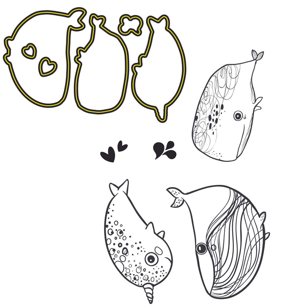 Underwater World Whale Dies and Stamp Sets for Card Making DIY Scrapbooking Love Heart Metal Cutting Dies Template Stencils Have a Whale of a Day Clear Rubber Stamp for Pape Crafting Handmade Crafts